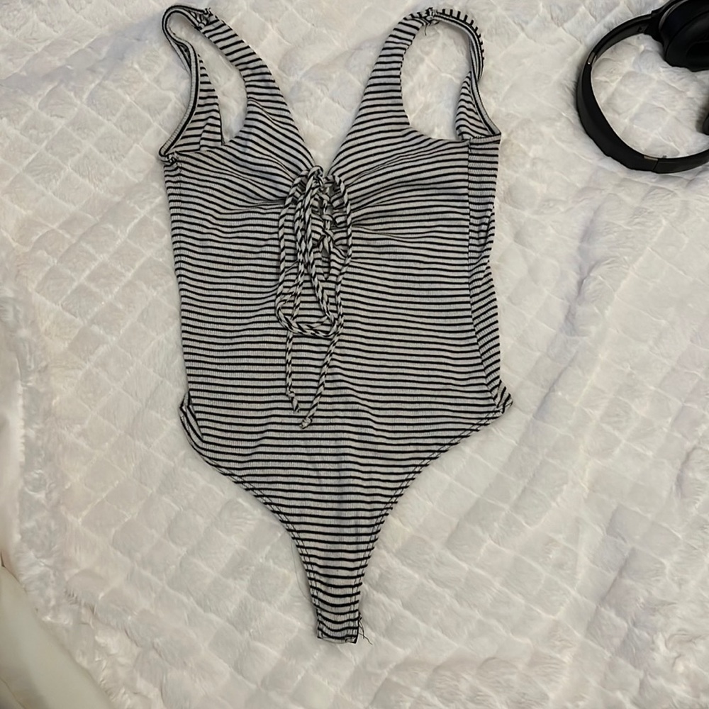 Striped plunge bodysuit